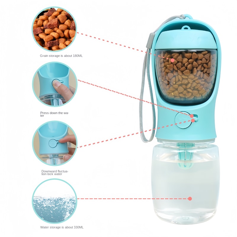 Portable Dog Water Bottle With Food Storage Travel Pet Feeder 3