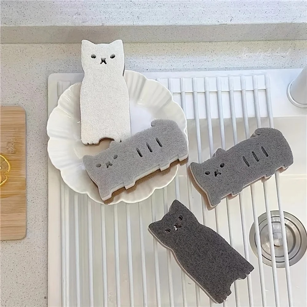 Cute Cat Kitchen Sponge Set Thick Dishwashing Sponge for Durable Kitchen Cleaning