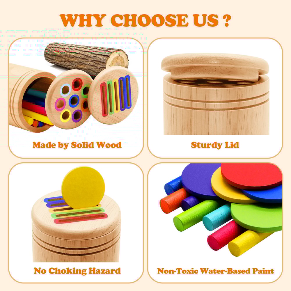 Montessori Wooden Color Sorting Toy for Toddlers Fine Motor Skills Shape Matching Puzzle