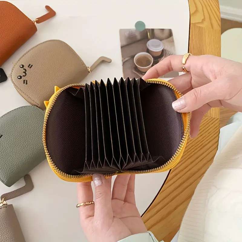 Cartoon Cat Wallet for Women Multi-Card Holder, Cute Faux Leather Coin Purse ID Card Slot