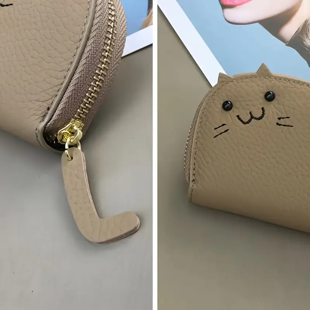 Cartoon Cat Wallet for Women Multi-Card Holder, Cute Faux Leather Coin Purse ID Card Slot