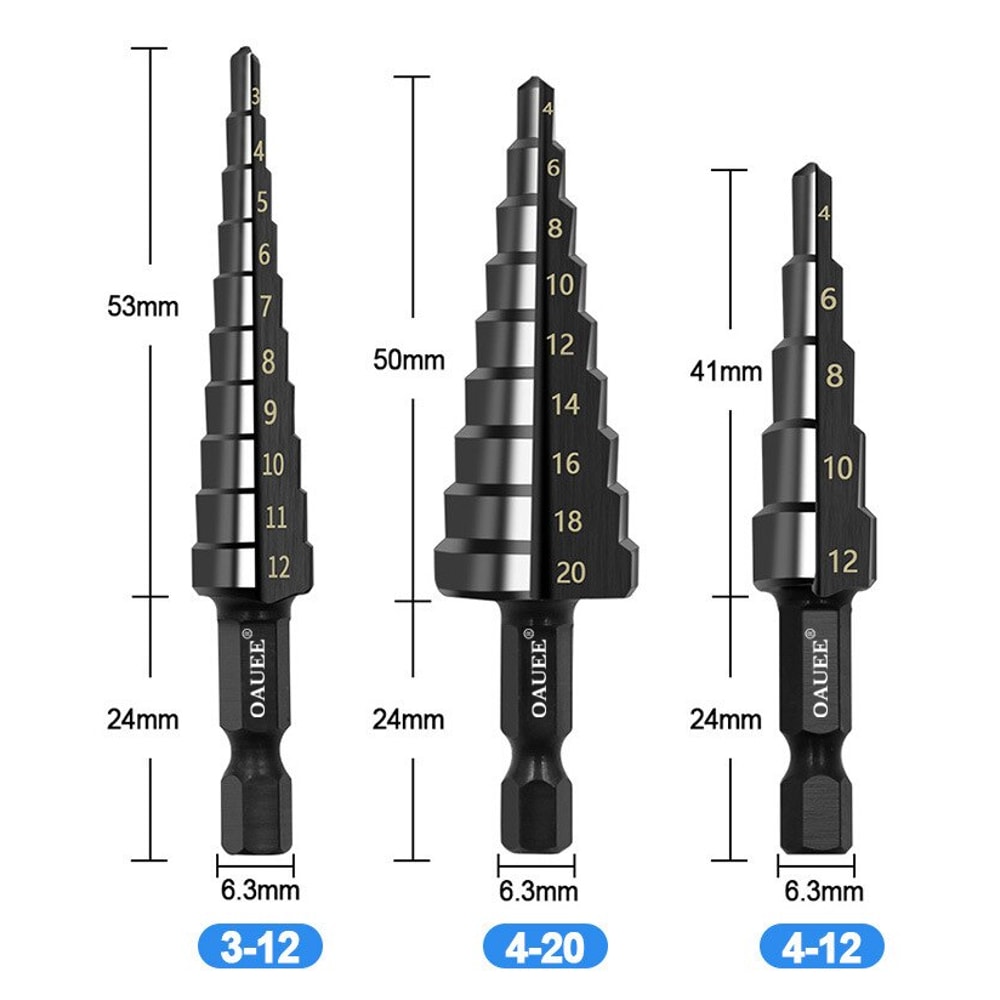 Straight Groove Step Drill Bit Set Nitride Black Hex Wood Metal Hole Cutter Core Drilling Tool For 6