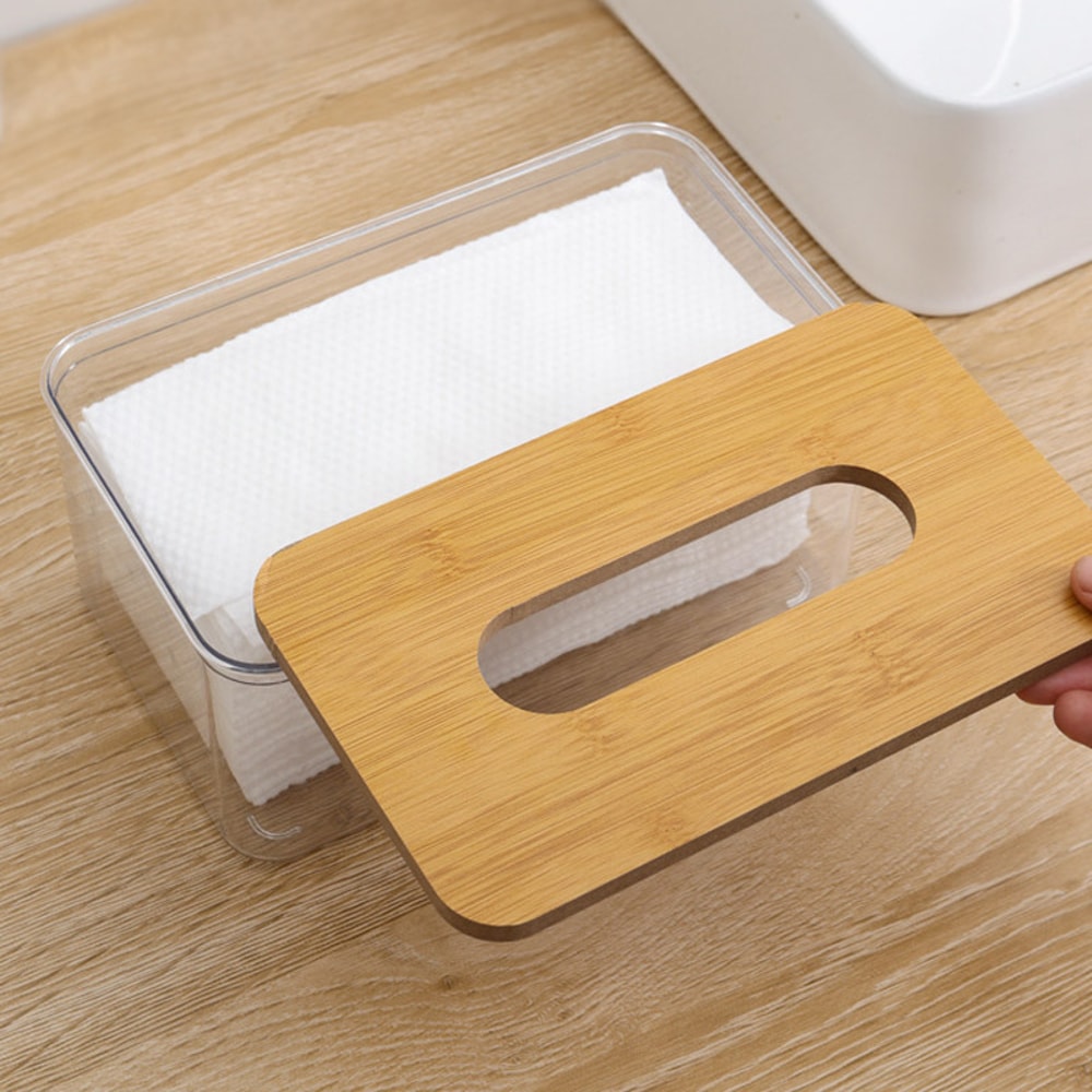 Elegant Wooden Tissue Box with Clear Acrylic Cover Simple Practical Storage Organizer for Home and Office
