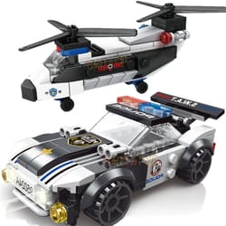 diy moc city plane swat super police car dual-rotor helicopter building blocks kit classic model
