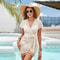 Sexy V-neck Lace Beach Cover Up White Swimwear Tunic Robe for Women