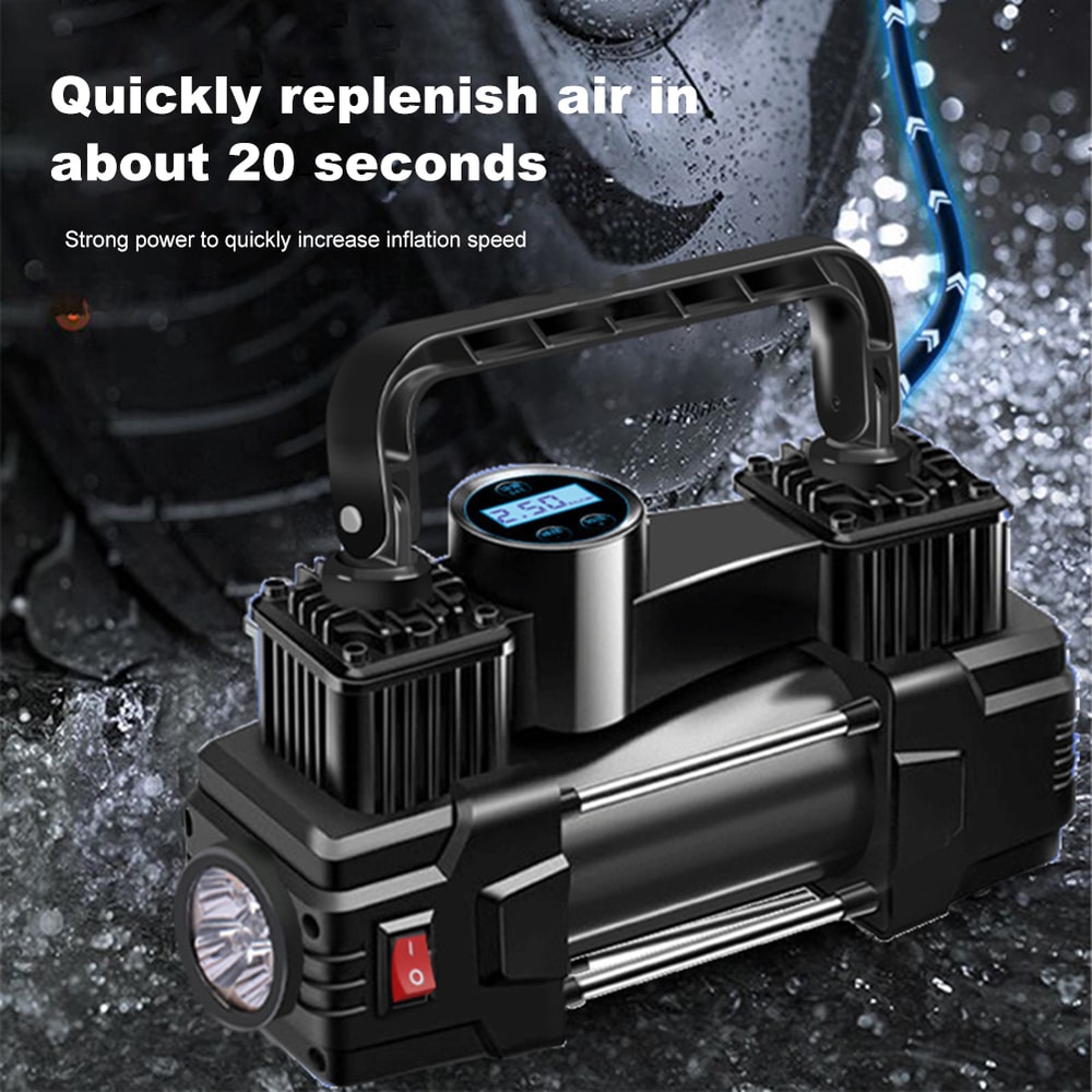 Mini Air Compressor Dual Cylinder Heavy Duty Tire Inflator with LED Light Portable Car Electric Air Pump