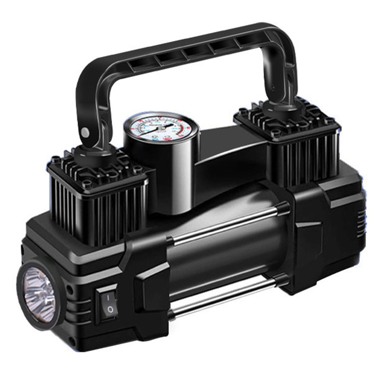 Mini Air Compressor Dual Cylinder Heavy Duty Tire Inflator with LED Light Portable Car Electric Air Pump