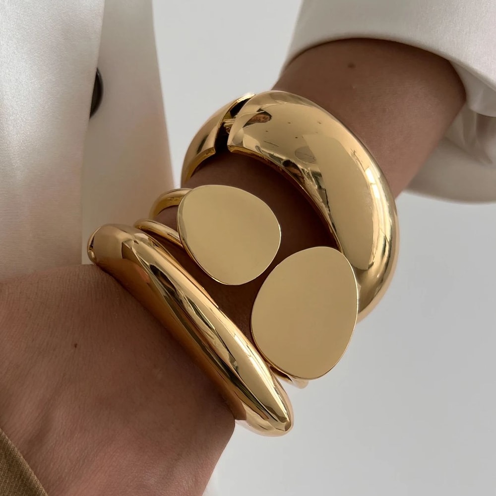 Bold Gold Punk Chunky Bracelet for Women Men Heavy Metal Steampunk Arm Jewelry