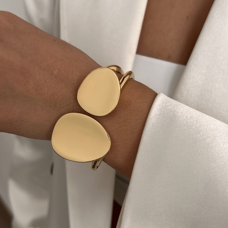 Bold Gold Punk Chunky Bracelet for Women Men Heavy Metal Steampunk Arm Jewelry