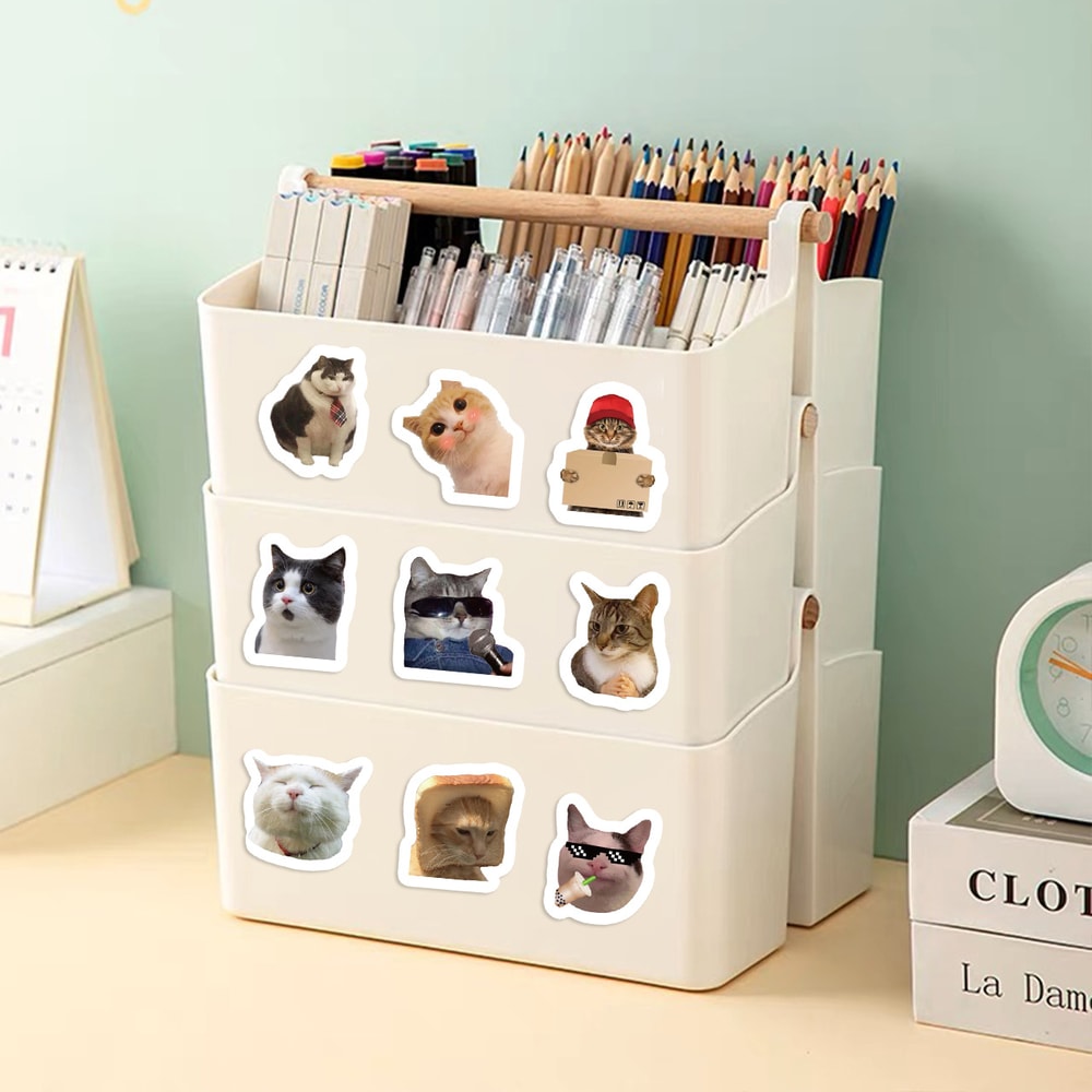 Funny Cats MEME Cartoon Graffiti Stickers Waterproof DIY Stickers for Phone, Guitar, Laptop, Notebook, Suitcase, Kids