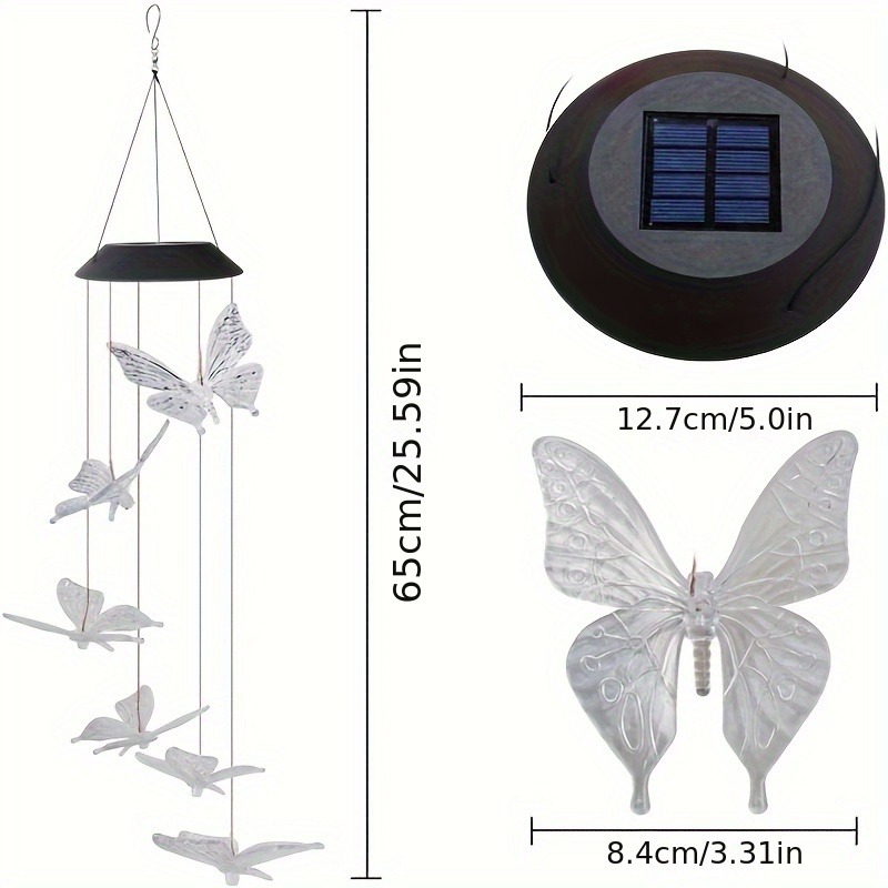 Color Changing LED Butterfly Dragonfly Hummingbird Solar Wind Chimes, Outdoor Waterproof Wind Chimes for Garden Patio