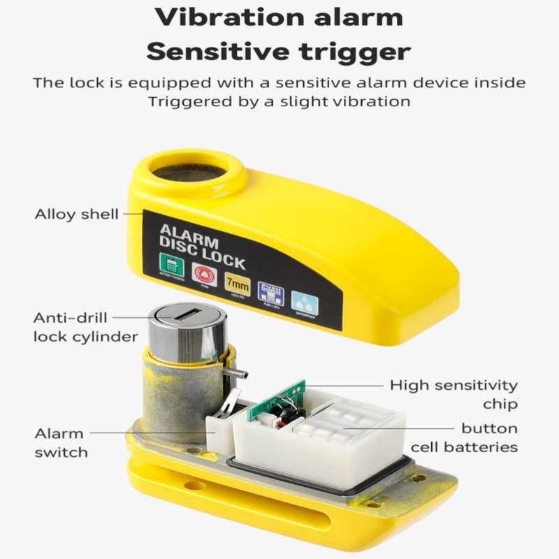 Motorcycle Alarm Lock Durable Bicycle AntiTheft Protection With Aluminum Alloy Disc Brake Lock 3