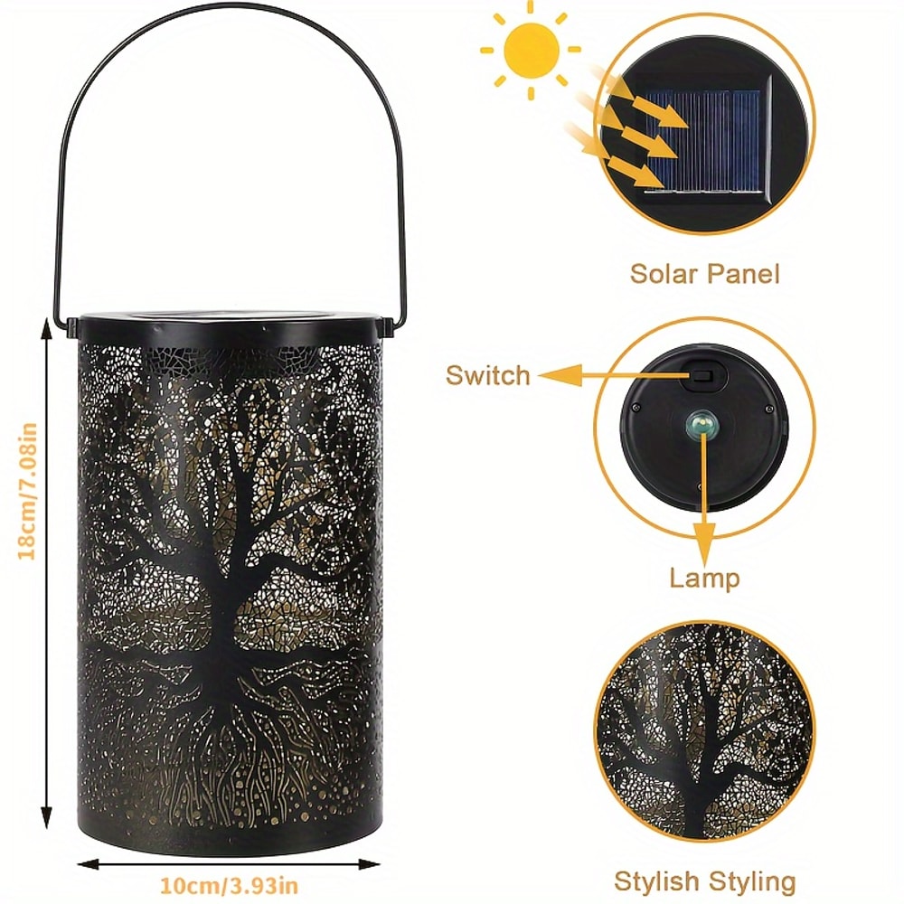 Vintage Metal LED Solar Lantern Outdoor Waterproof Hanging Tree Garden Lights