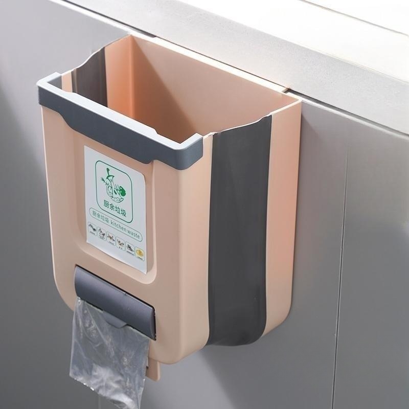 Space-Saving Folding Trash Can for Kitchen Vehicle Wall Mounted Door Hanging Design