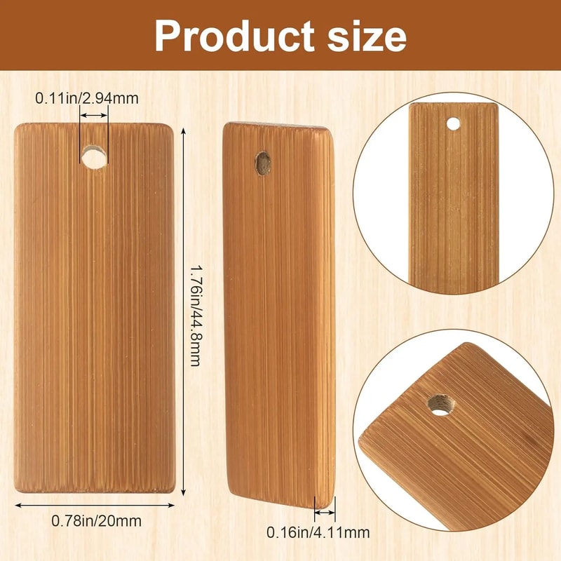 Natural Bamboo Keychain Blanks for Engraving Unfinished Tags for Custom Key Rings