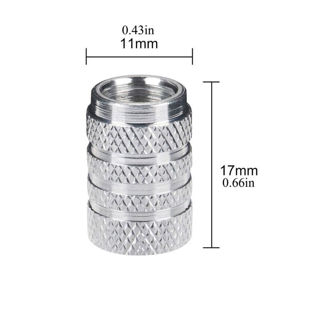Silver Aluminum Tire Valve Stem Caps For US Schrader Knurling Style 1