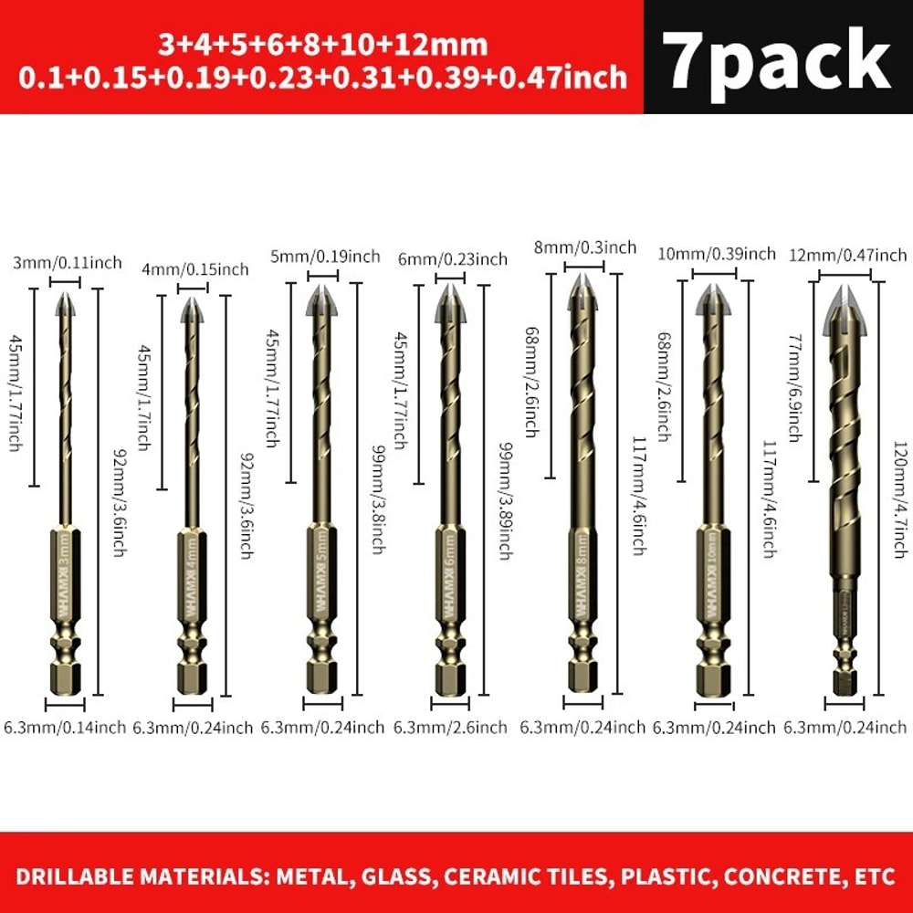 Tungsten Carbide Tile Drill Bit Set For Glass Concrete And Ceramic Tiles 7