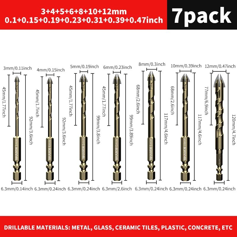 Tungsten Carbide Tile Drill Bit Set For Glass Concrete And Ceramic Tiles 7