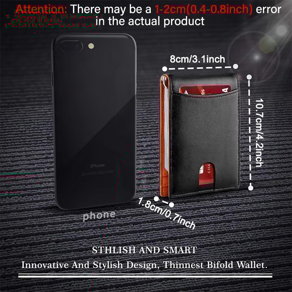 Slim RFID-Blocking Leather Wallet for Mens Compact Bifold Credit Card Holder Money Clip