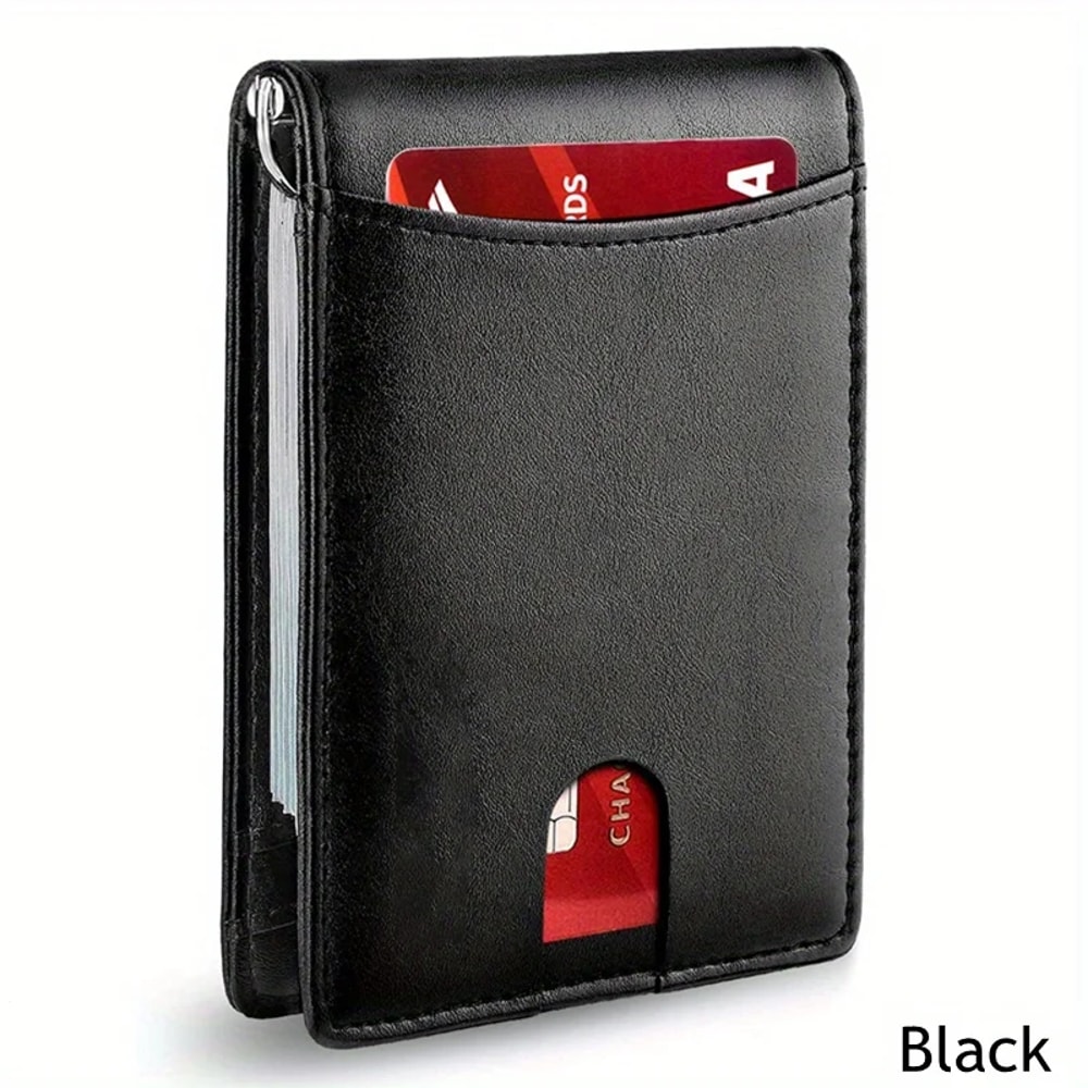 Slim RFID-Blocking Leather Wallet for Mens Compact Bifold Credit Card Holder Money Clip