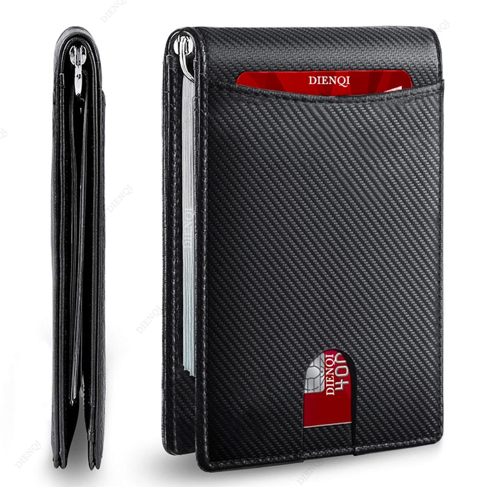 Slim RFID-Blocking Leather Wallet for Mens Compact Bifold Credit Card Holder Money Clip