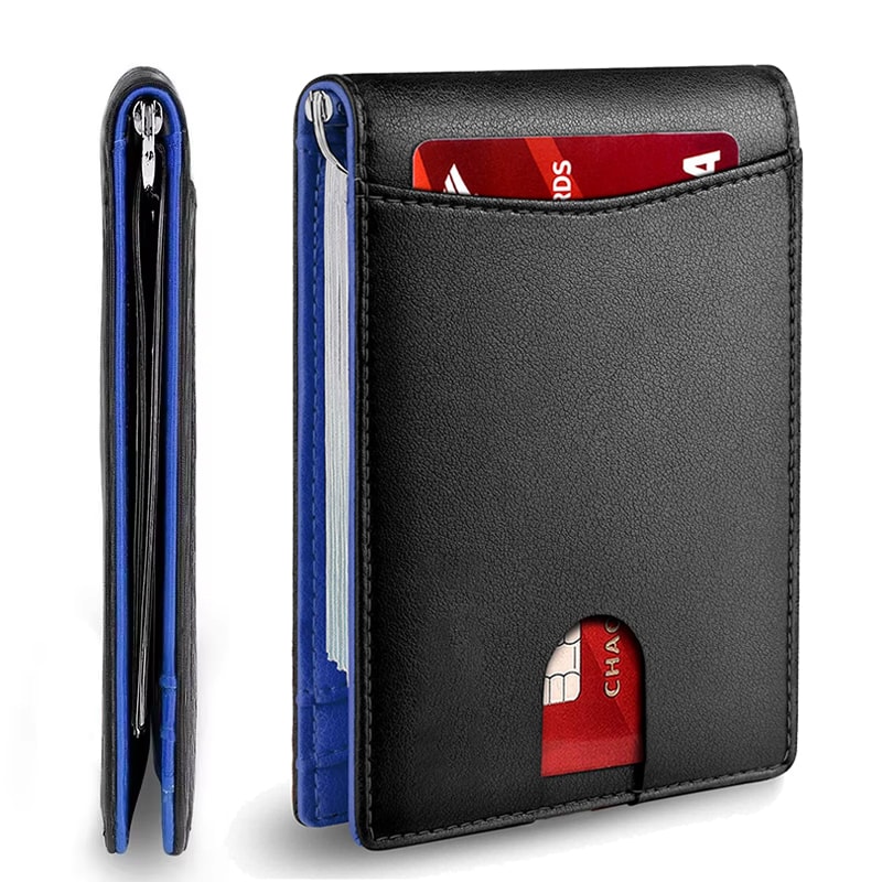 Slim RFID-Blocking Leather Wallet for Mens Compact Bifold Credit Card Holder Money Clip