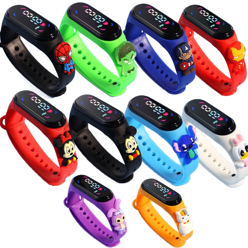 Fashion Mickey LED Childrens Watch for Girls Waterproof Sports Touch Screen Bracelet with Spiderman Doll Design