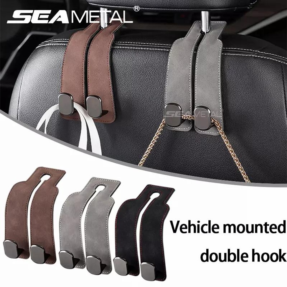 Universal Car Headrest Hook Premium Suede Rear Seat Hanging Dual Hook Hanger With Large LoadBearing 1