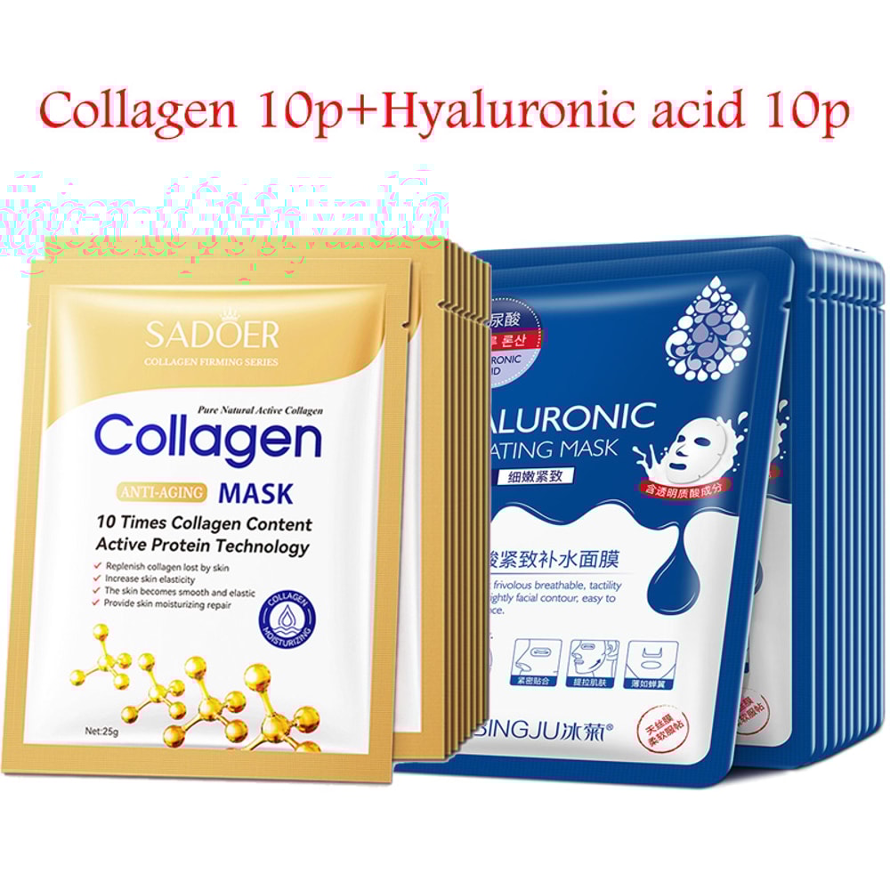Hyaluronic Acid Collagen Face Mask Moisturizing Firming Hydrating Sheet Mask for Glowing Skin