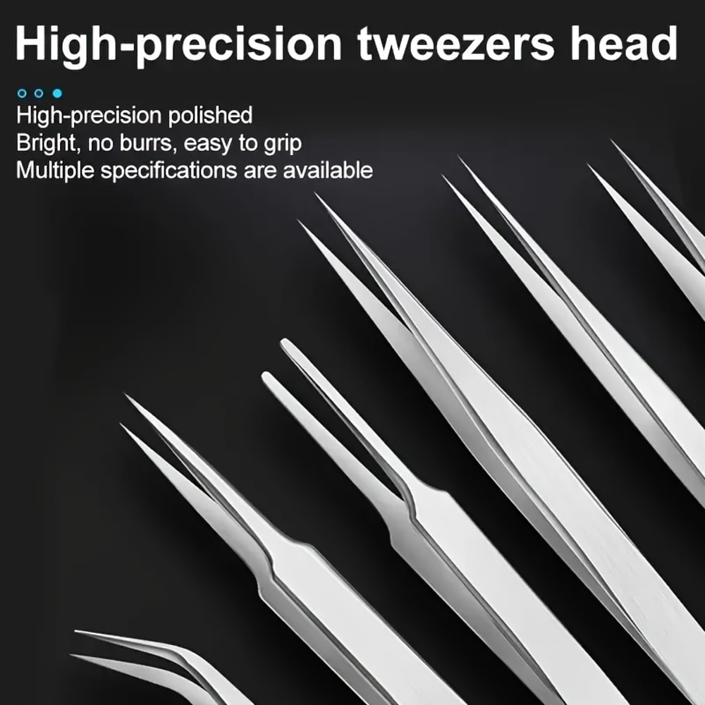 Precision Stainless Steel Tweezers Industrial Repair Tool, Bent Straight Tweezers for Accurate Work
