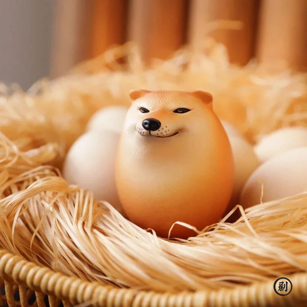 Shiba Inu PVC Desk Decor Realistic Egg Shaped Dog Sculpture for Home Office
