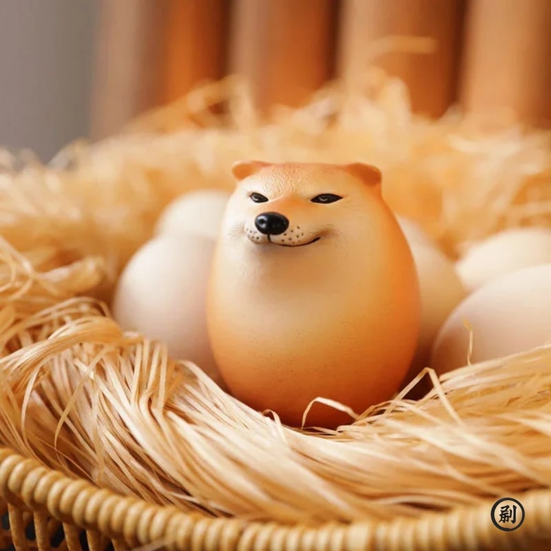 Shiba Inu PVC Desk Decor Realistic Egg Shaped Dog Sculpture for Home Office