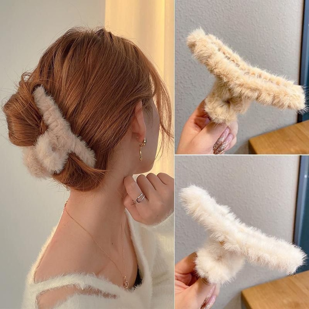 Elegant Plush Hair Clip Claw Extra Large Fashion Hair Accessory For Girls 2