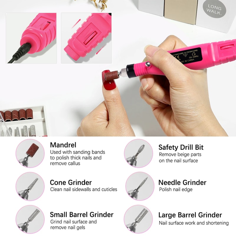 Electric Nail Drill Set for Manicures Pedicures Gel Polish Remover Nail Sander with Powerful Functions