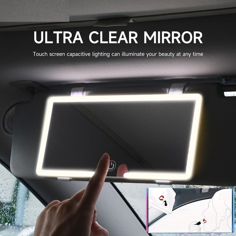 LED Car Vanity Mirror With Lights Rechargeable Sun Visor Makeup Mirror HD Touch Control 1