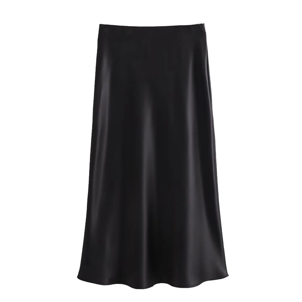 Elegant HighWaist Satin Skirt Summer Midi Skirt For Women Office Casual Wear 0