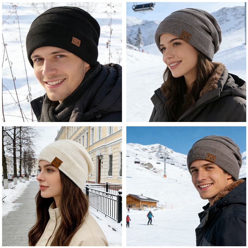 Unisex Fur-Lined Winter Beanie Hat Warm and Stylish Knitted Cap for Men and Women