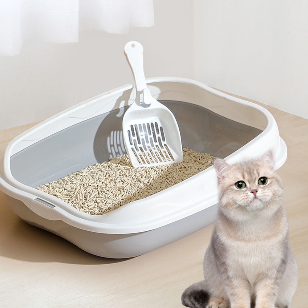 Spatter-proof Semi-Enclosed Litter Box for Cats Large Easy to Clean Toilet for Kittens and Adults