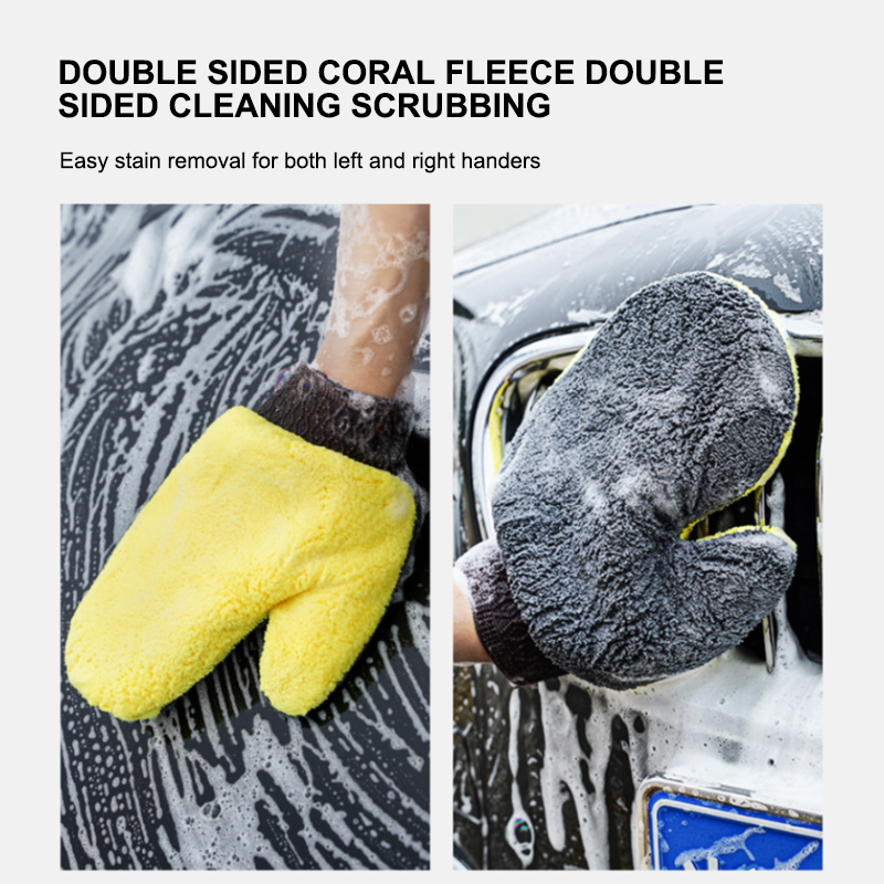 Double-Faced Coral Fleece Car Wash Glove Auto Cleaning Mitt for Window, Door Glass Paint Care