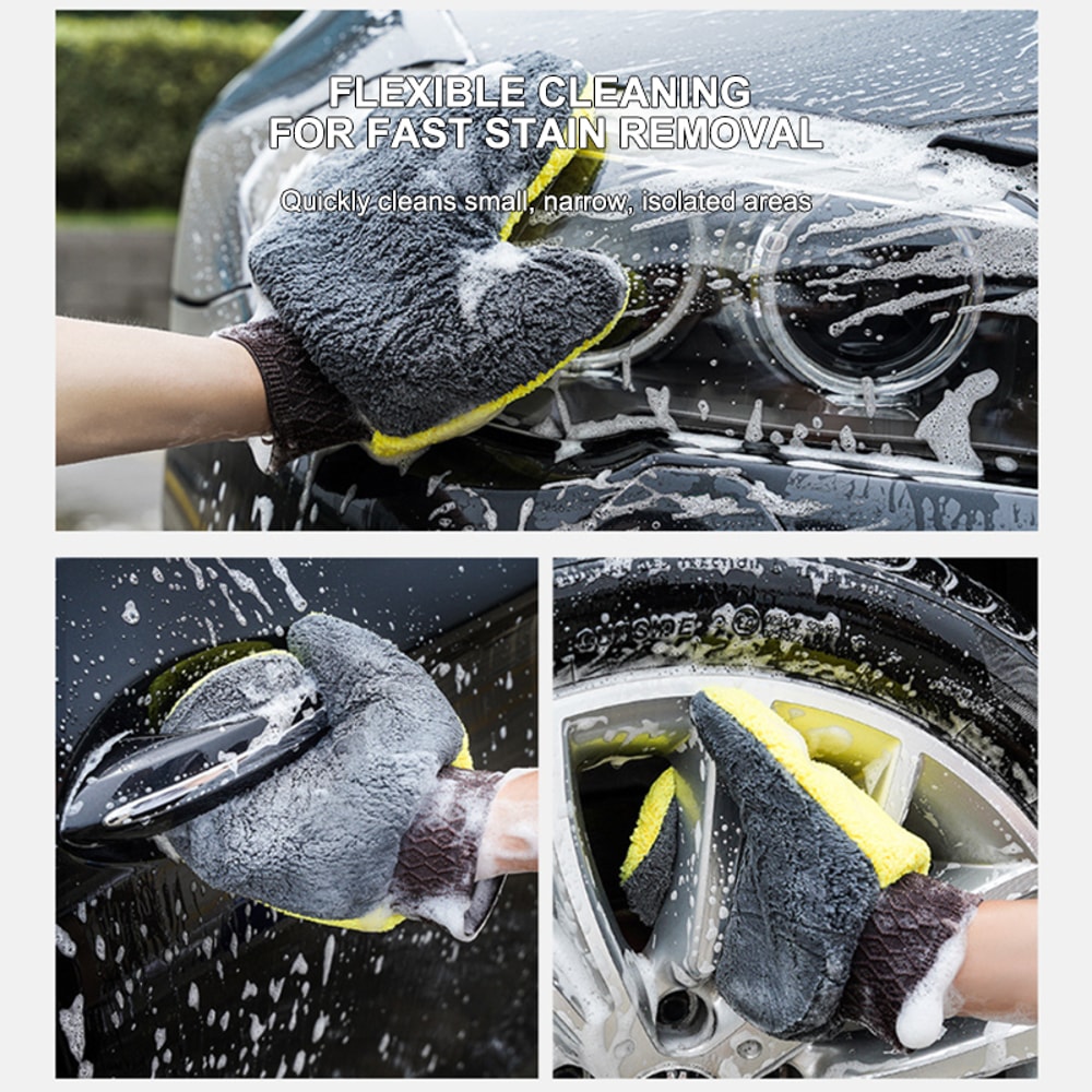 Double-Faced Coral Fleece Car Wash Glove Auto Cleaning Mitt for Window, Door Glass Paint Care