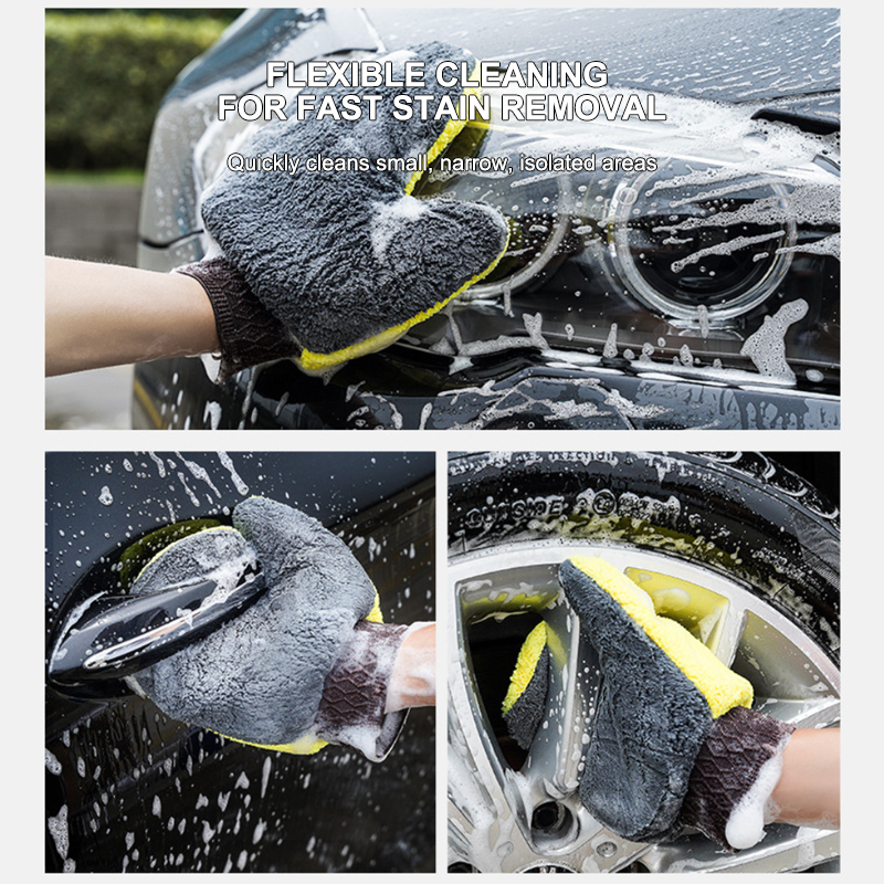 Double-Faced Coral Fleece Car Wash Glove Auto Cleaning Mitt for Window, Door Glass Paint Care