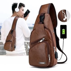 urbancharge mens chest bag usb charging crossbody sling bag in pu leather