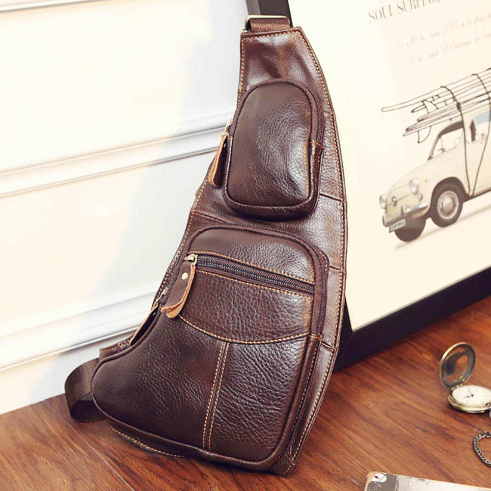 Genuine Leather Sling Bag for Men Retro Crossbody Chest Travel Backpack