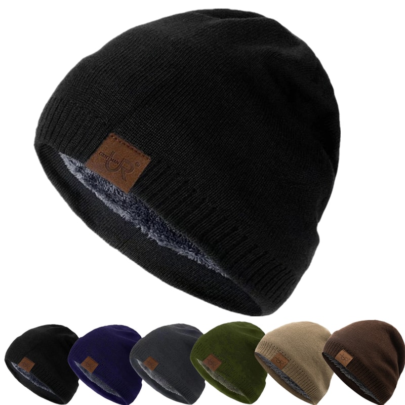 Unisex Fur Lined Winter Beanie Hat Warm Knit Hat For Cold Weather 0