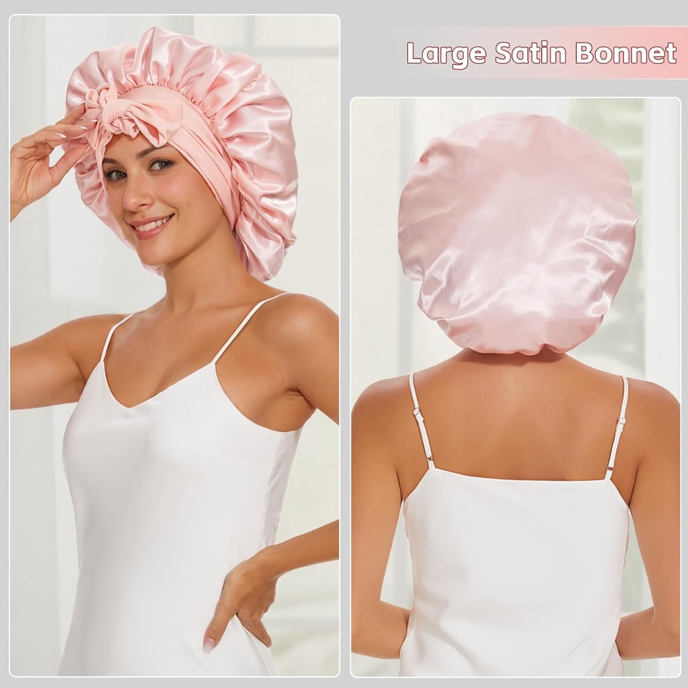 Luxury Satin Sleep Bonnet with Adjustable Tie Hair Protection Sleep Cap for Night Hair Care Curly Hair