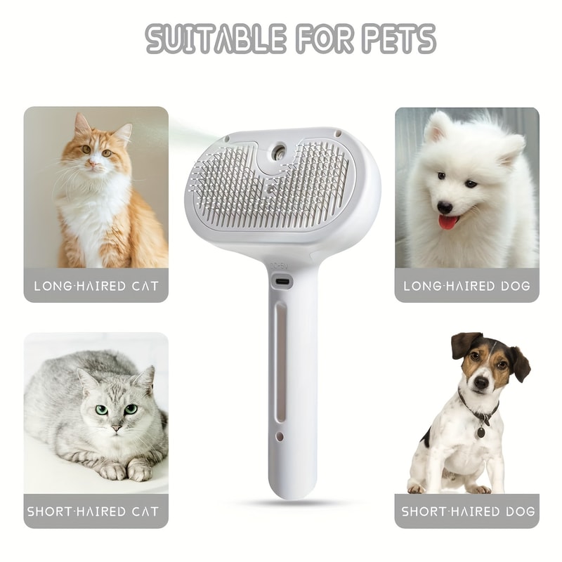 Pet Hair Remover Brush with Spray Grooming Comb for Cats and Dogs