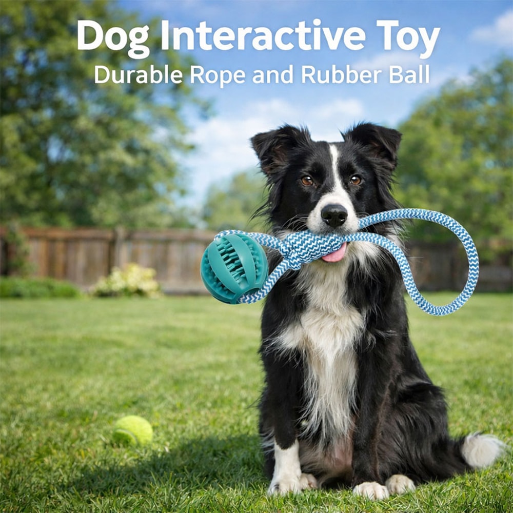 Interactive Dog Tug Toy with Rubber Ball Durable Rope Training Toy for Small Medium Dogs