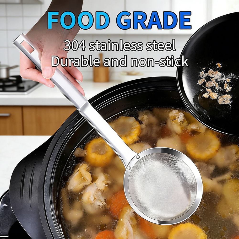 Stainless Steel Fat Skimmer Spoon Fine Mesh Grease Strainer For Hot Pot Soup Cooking 3