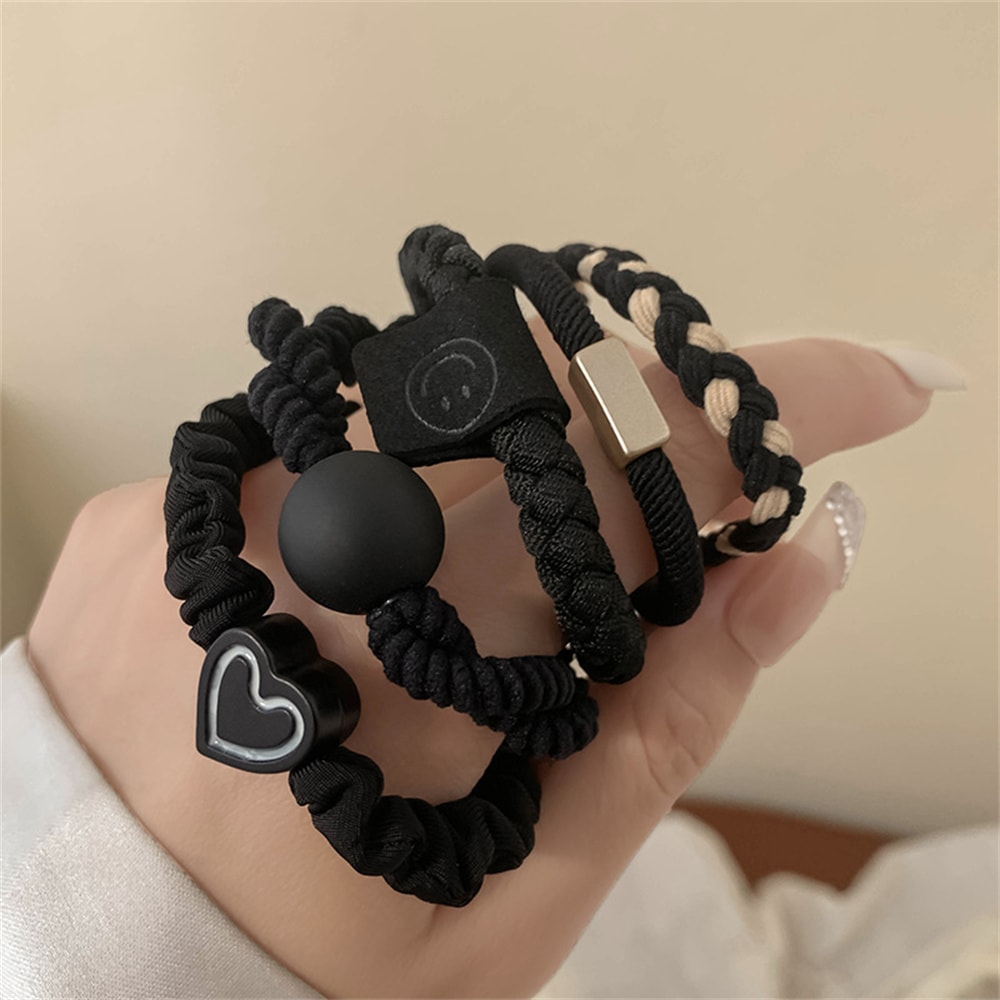 Heart Charm Hair Scrunchie Set No Damage Elastic Hair Ties For Women Girls Ponytail Holders 1