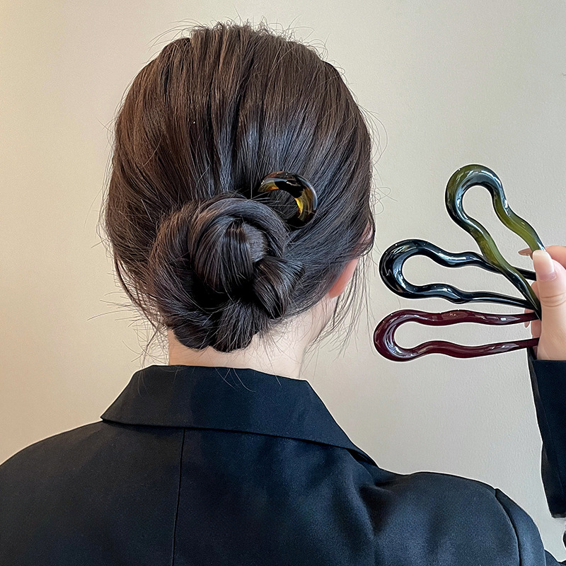 Elegant Tortoiseshell UShaped Hair Fork Acetate Hair Stick For Effortless Styling 1